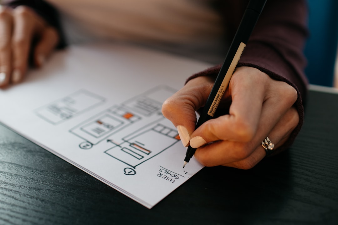 UX Work: Womans hands drawing a wireframe